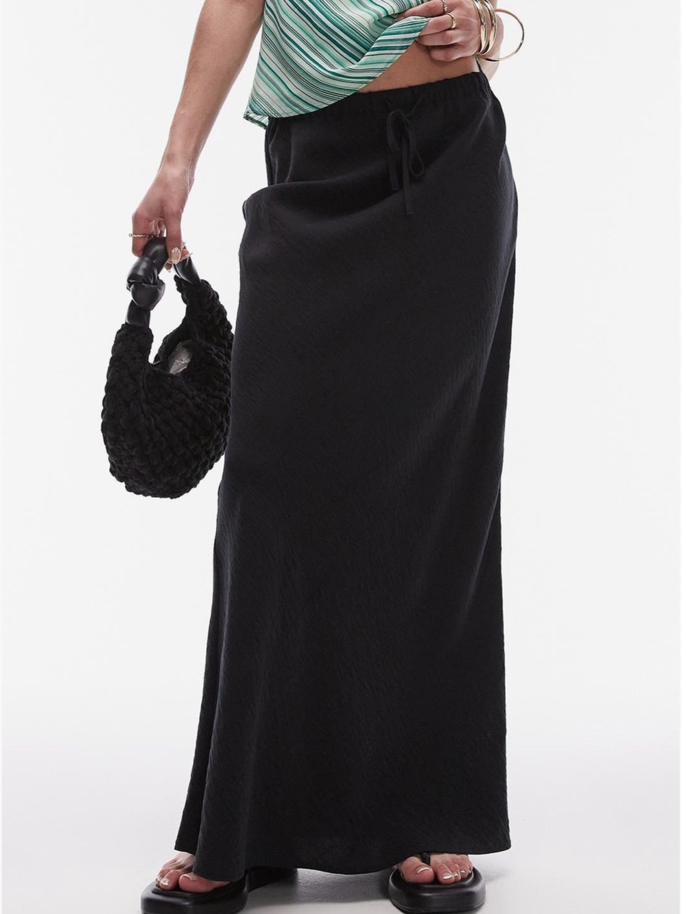 Topshop Black Twill Maxi Drawstring Skirt (fits like size US 6-8)